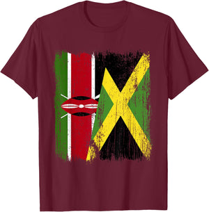 Kenya Jamaica Half Flag Kenyan Jamaican Heritage T-Shirt - T-Shirt | Maroon