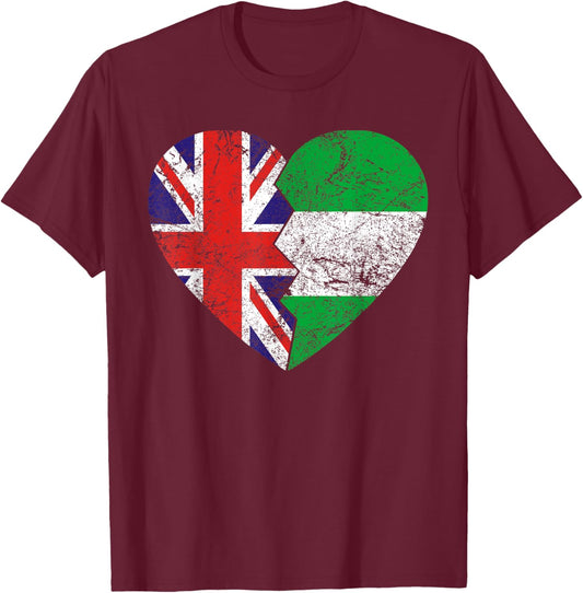 Nigerian British Flags Heart | United Kingdom Nigeria Roots T-Shirt - T-Shirt | Maroon