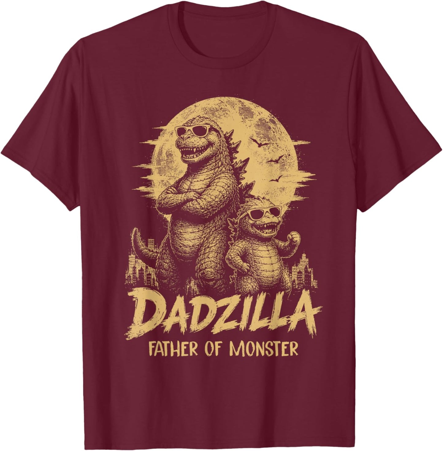 Vintage Dadzilla Father of The Monsters Dad Son Daughter T-Shirt - T-Shirt | Maroon