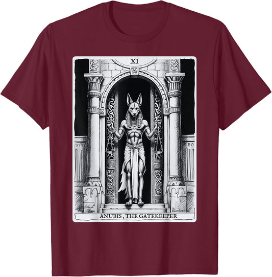 Vintage Kemetic Tarot Card Ancient Egypt Egyptian God Anubis T-Shirt - T-Shirt | Maroon