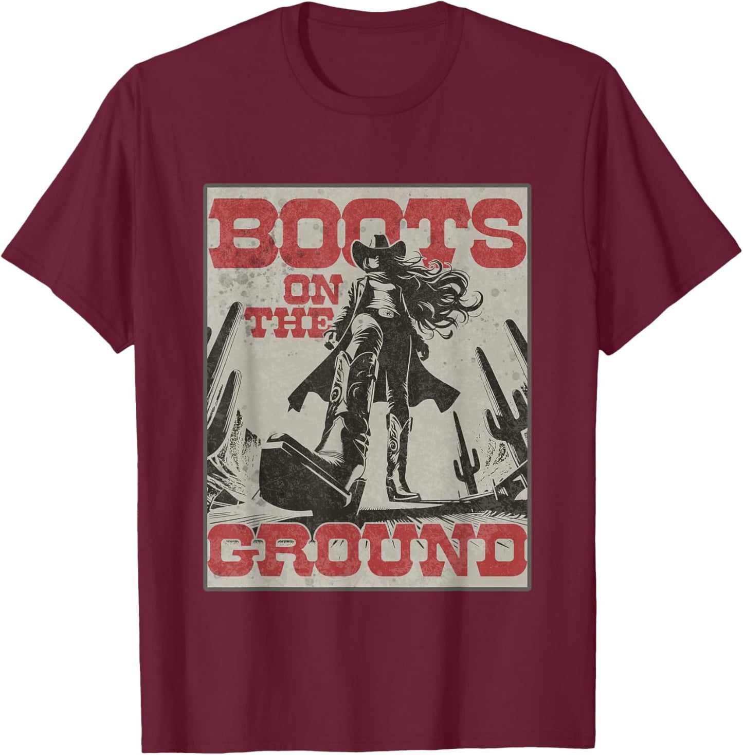 Cowgirl Boots on The Ground Vintage Western T-Shirt - T-Shirt | Maroon
