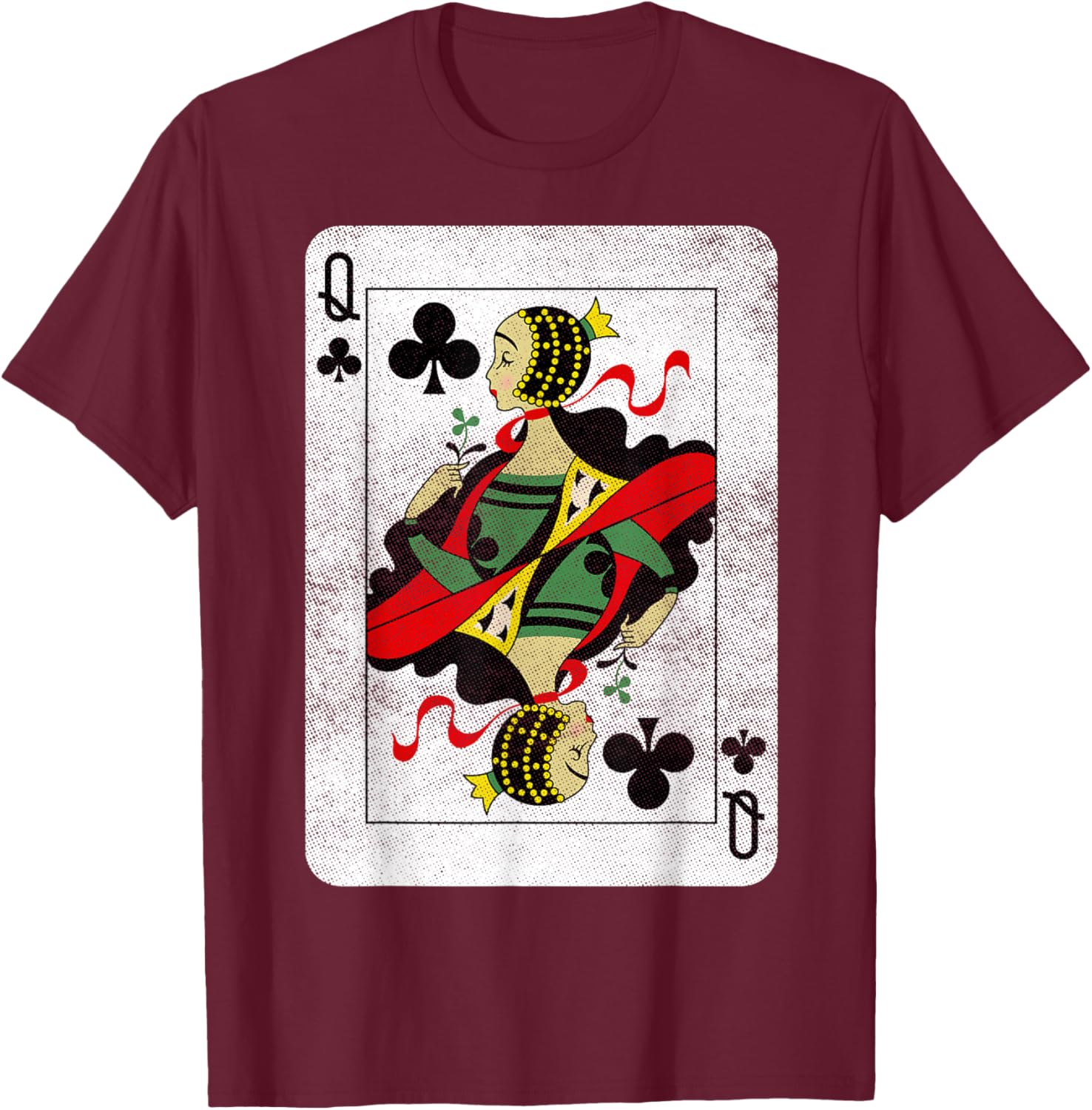 Queen of Clubs Playing Cards Halloween Party Costume Vintage T-Shirt - T-Shirt | Maroon