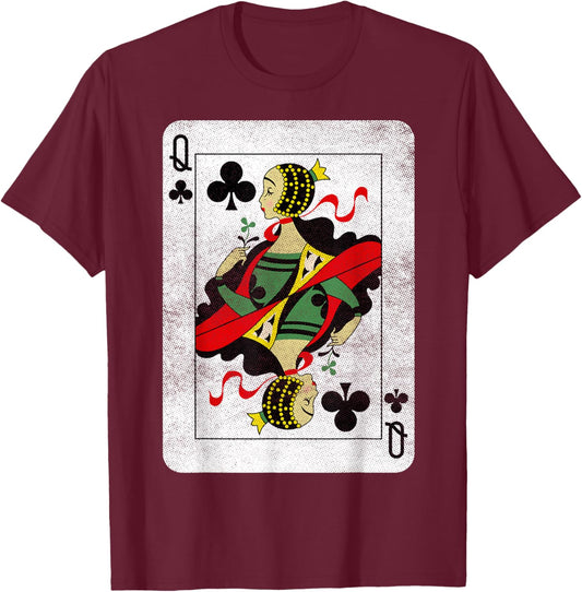 Queen of Clubs Playing Cards Halloween Party Costume Vintage T-Shirt - T-Shirt | Maroon