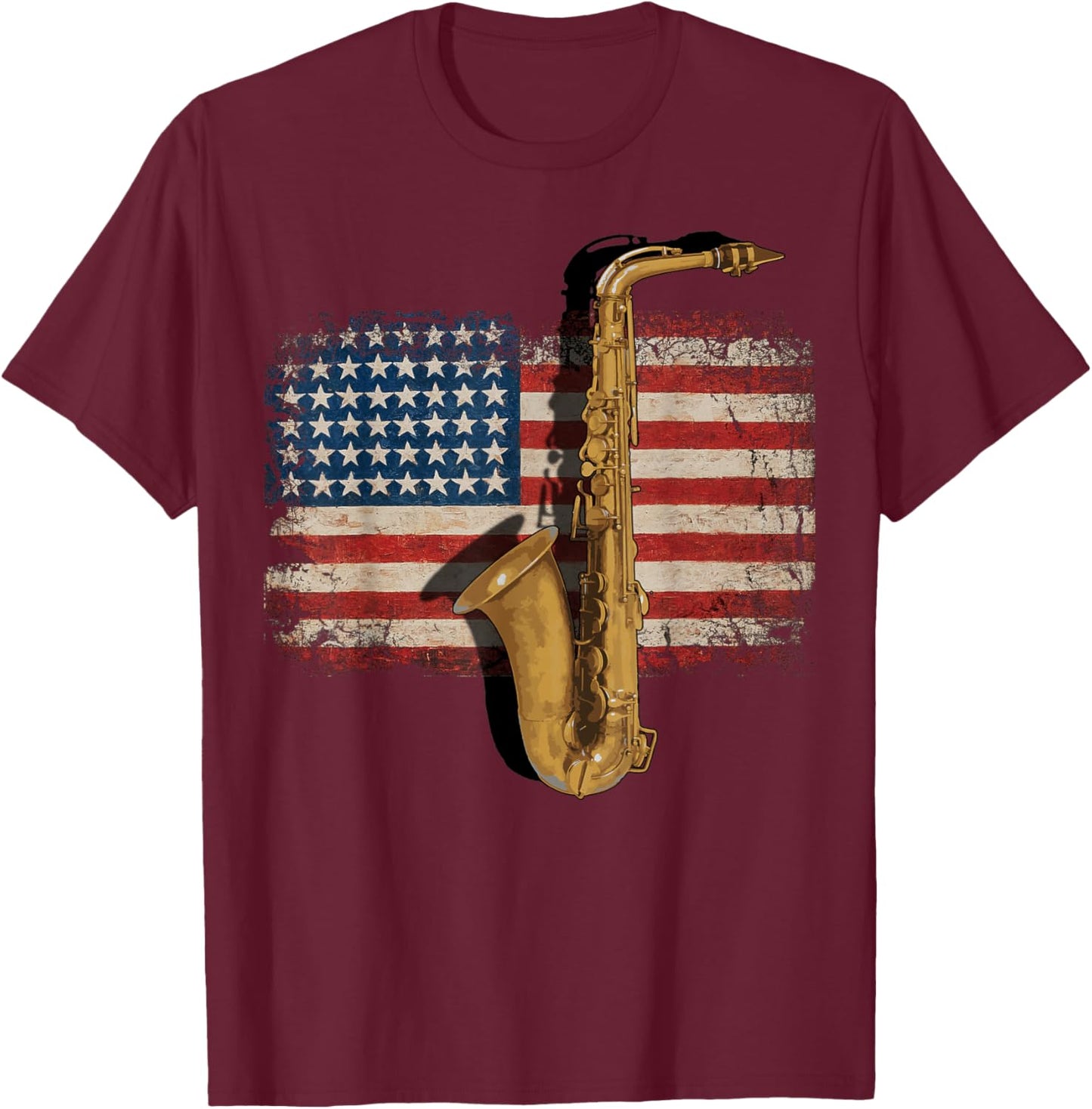 Vintage American Flag Saxophone Funny Sax Music Player T-Shirt - T-Shirt | Maroon