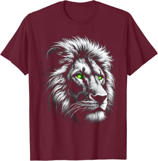 Lion King Of Animals From Africa With Green Eyes T-Shirt - T-Shirt | Maroon