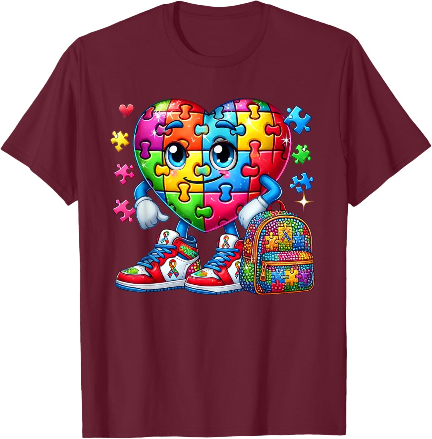 Autism Awareness Accept Understand Love Autistic Puzzle T-Shirt - T-Shirt | Maroon