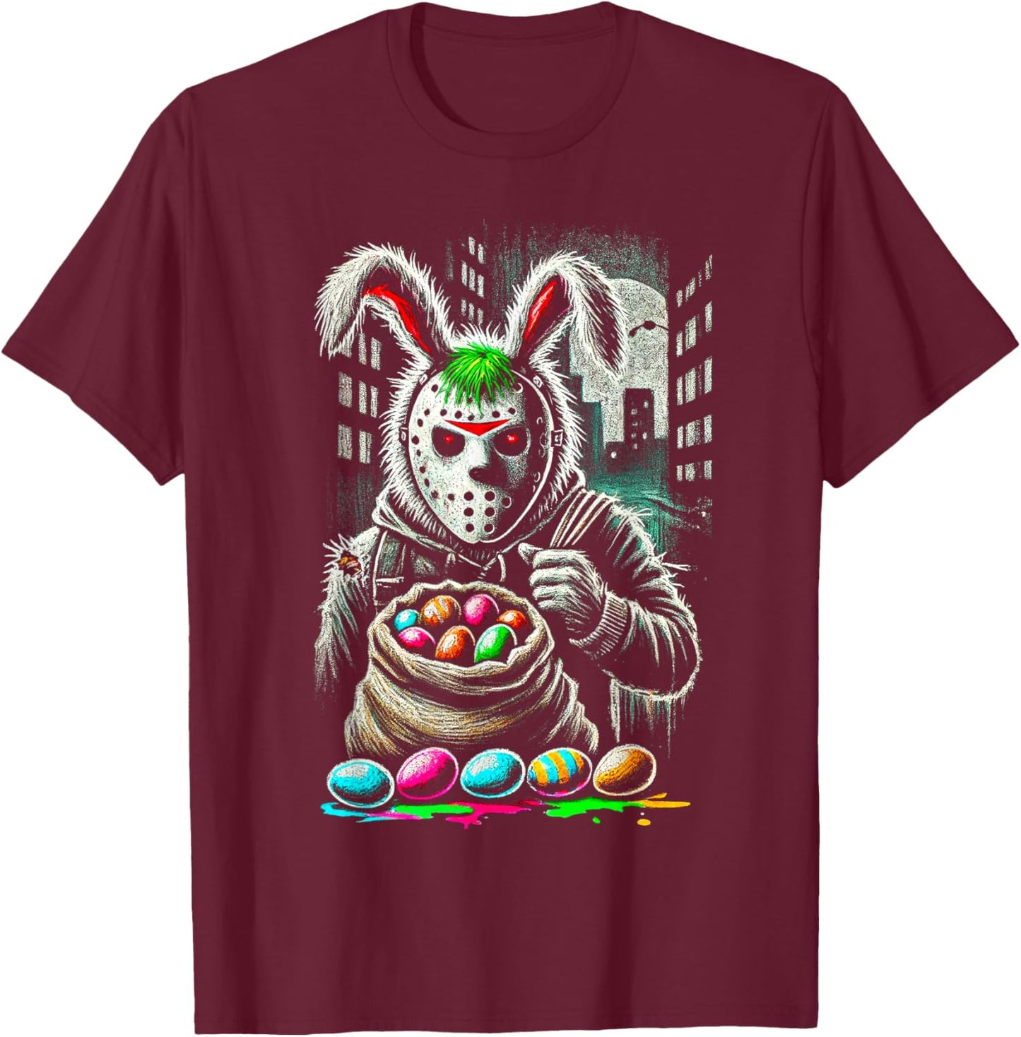 Sinister Easter Bunny Horror-Inspired Creepy Egg Hunter T-Shirt - T-Shirt | Maroon