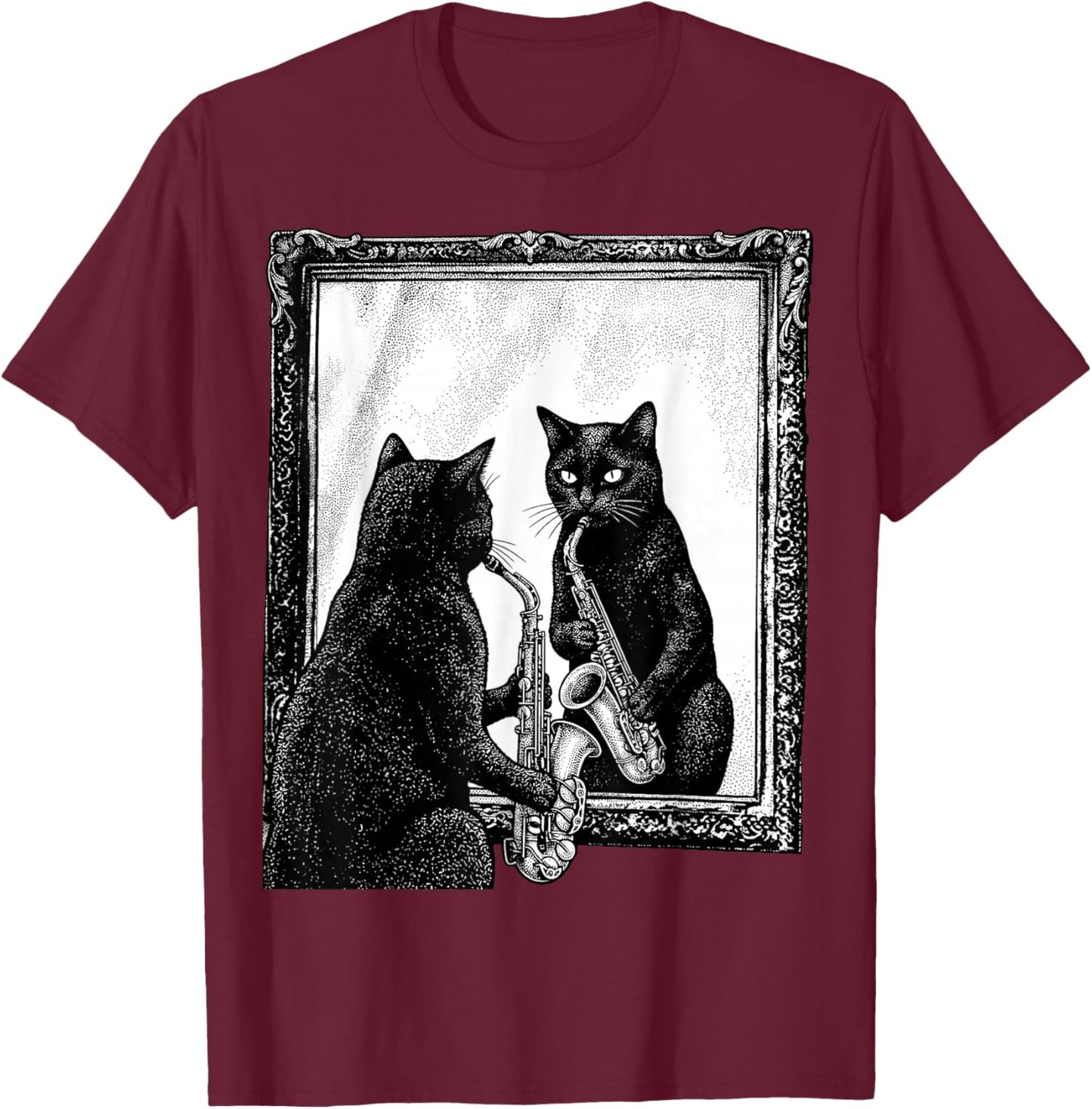 Cat Playing Saxophone Music Saxophonist Funny Musician Lover T-Shirt - T-Shirt | Maroon
