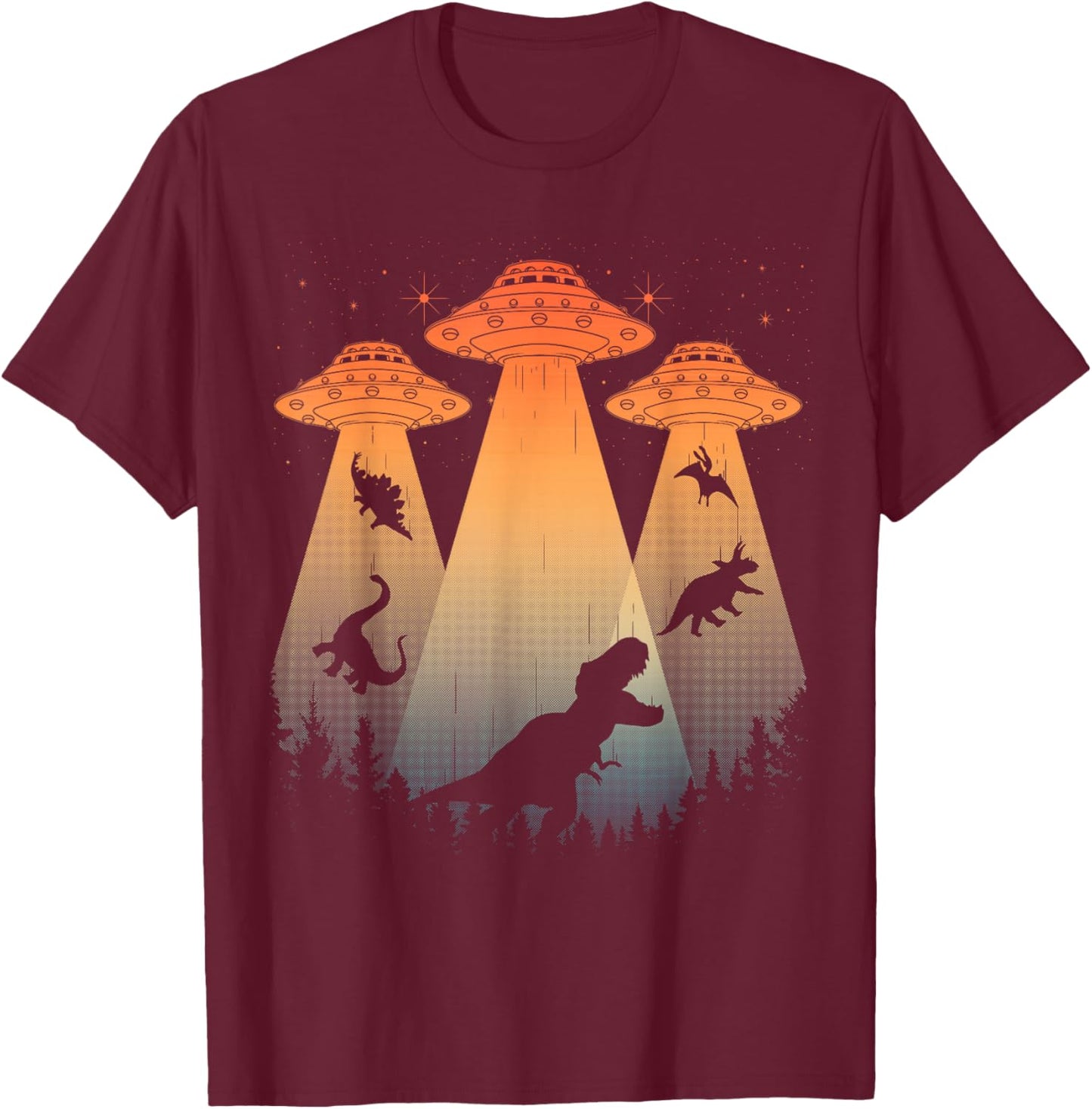 Cool Dinosaur Art Women UFO Alien Abduction Dinosaur T-Shirt - T-Shirt | Maroon