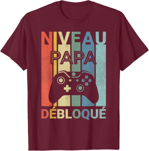Level Dad Unlocked Birthday Father Gamer Parent Humor T-Shirt - T-Shirt | Maroon
