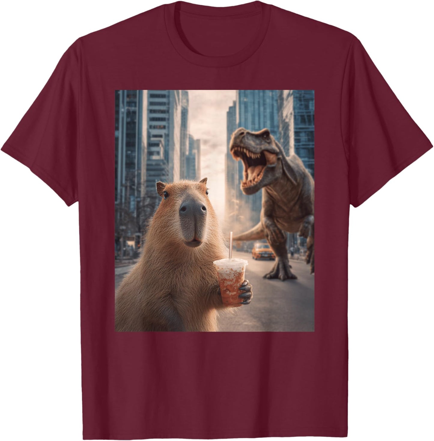 Funny T-Rex Capybara Dinosaur T-Shirt - T-Shirt | Maroon
