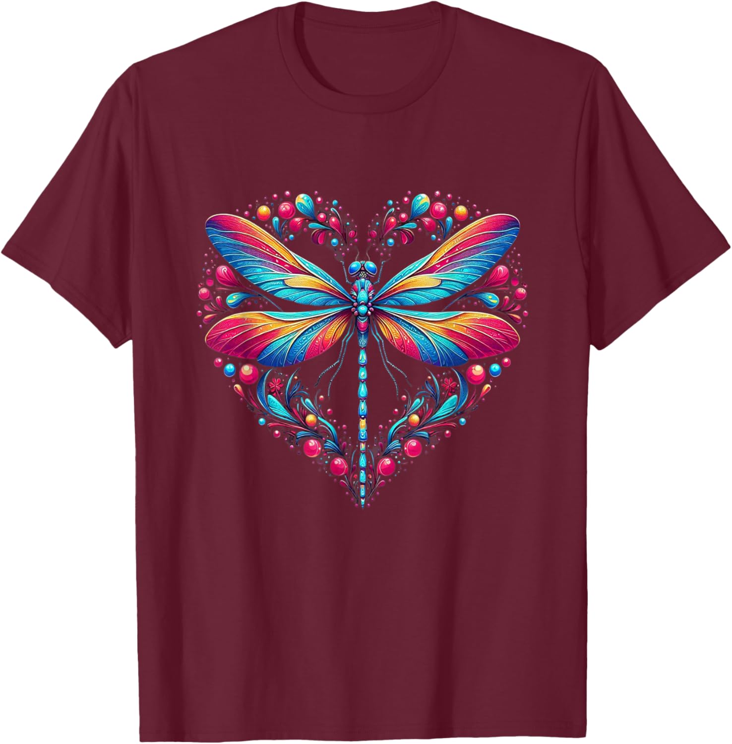 Dragonfly Love Spiritual Colorful Dragonflies Art Garden T-Shirt - T-Shirt | Maroon