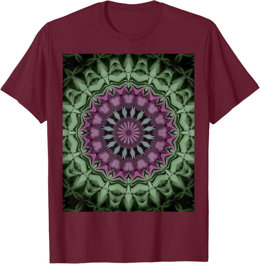 Fantasy Floral Mandala Rose Pink, Pale Green T-Shirt - T-Shirt | Maroon