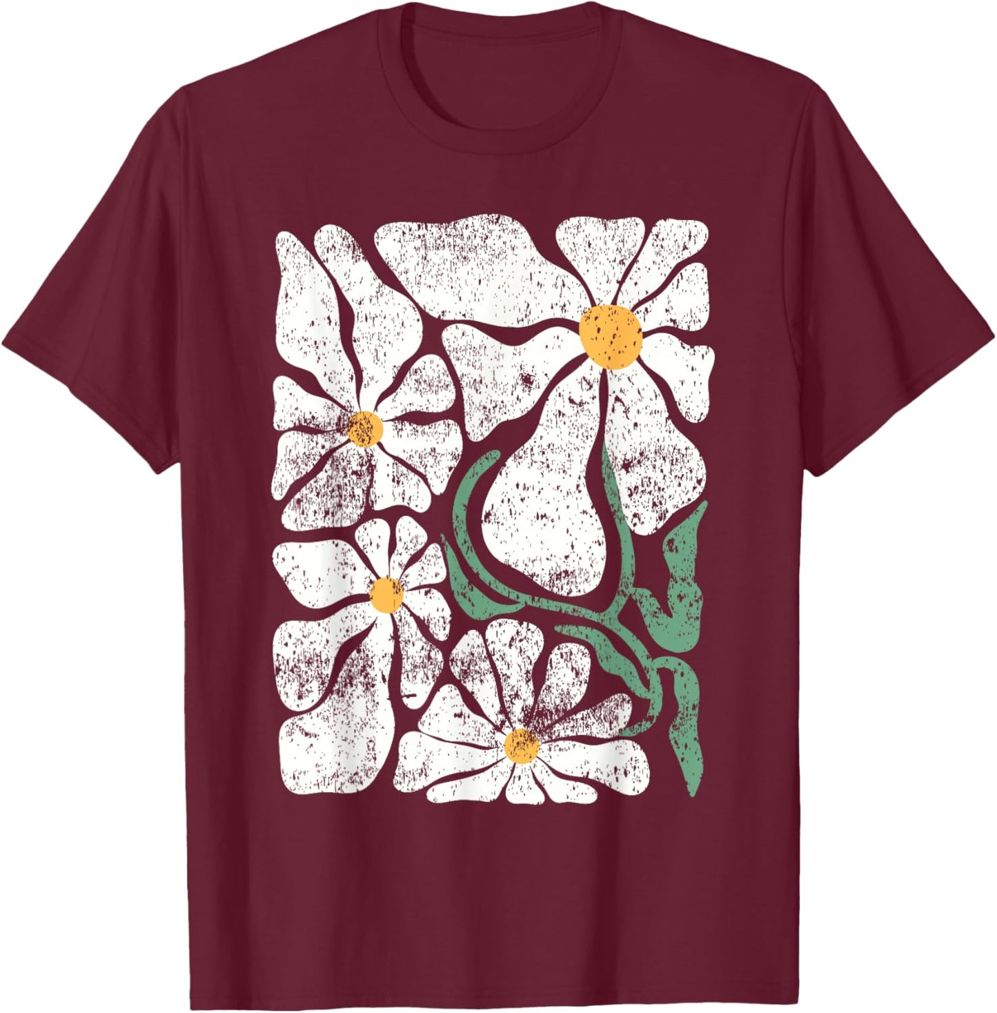 Daisy Floral Boho Retro Flower Wildflower Lover Botany T-Shirt - T-Shirt | Maroon