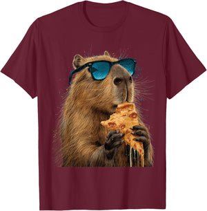 Capybara Essen Pizza Lustig Niedlich T-Shirt - T-Shirt | Maroon
