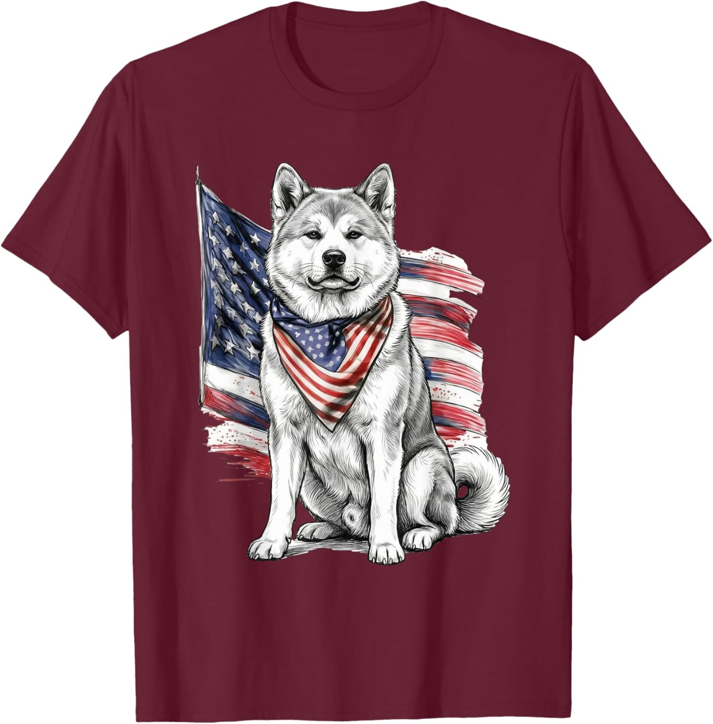 Akita 4th of July Patriotic Dog T-Shirt - T-Shirt | Maroon