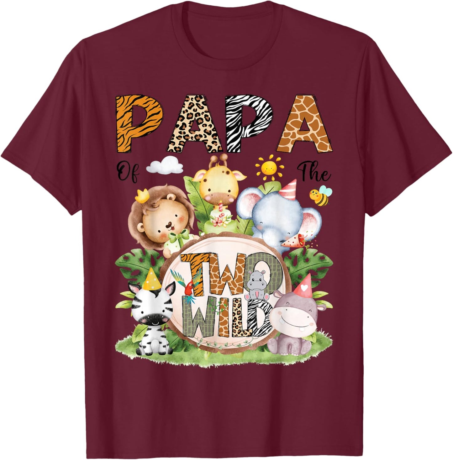 Papa of The Two Wild Safari Jungle 2nd Birthday Boy T-Shirt - T-Shirt | Maroon