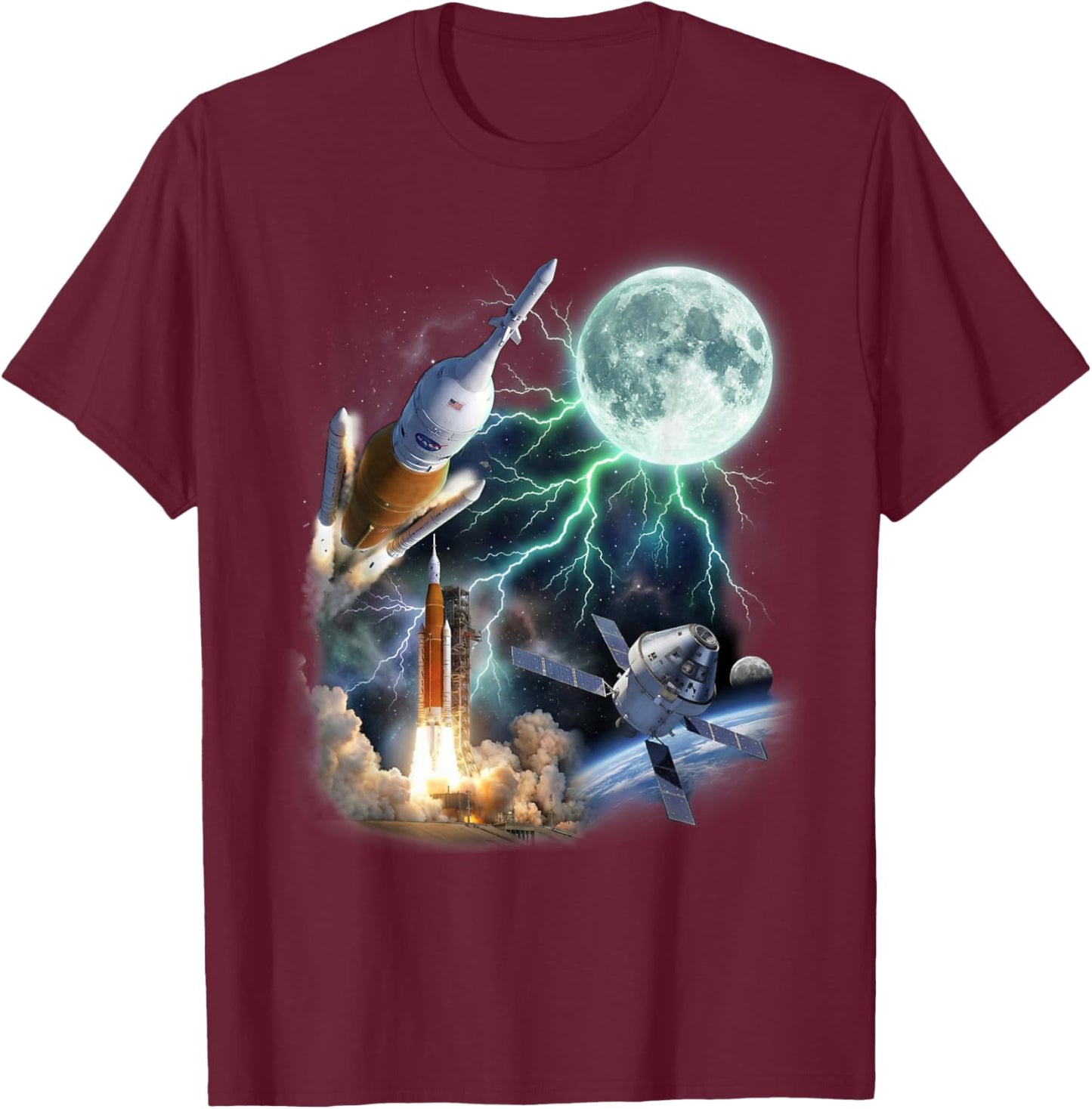 Artemis SLS Rocket 3 Moon Cursed Meme Graphic T-Shirt - T-Shirt | Maroon