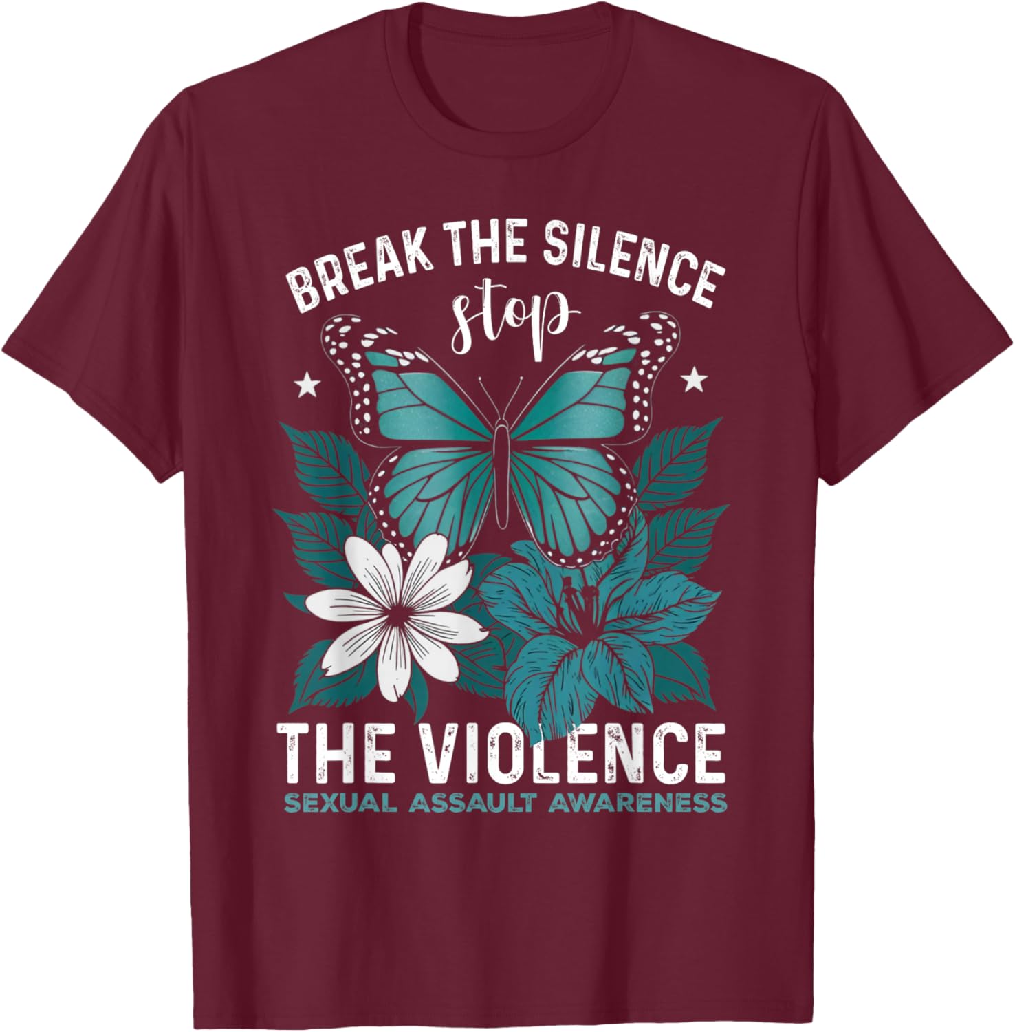 Stop The Violence End Silence- Sexual Assault Awareness T-Shirt - T-Shirt | Maroon