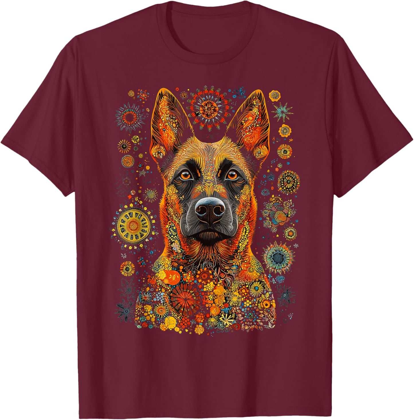 Belgian Malinois Dog Pet Artwork Mandala Belgian Malinois T-Shirt - T-Shirt | Maroon