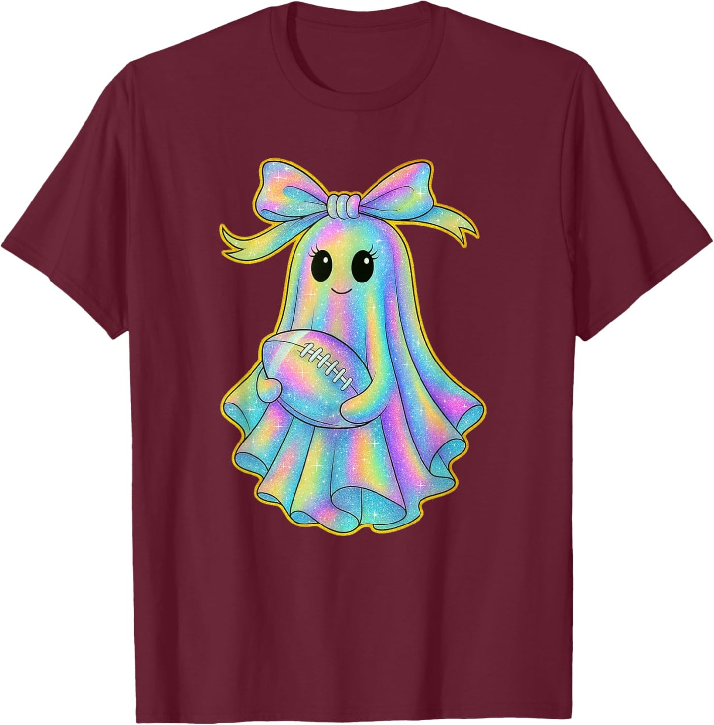 Cute Football Ghost Pastel Halloween Team Spirit Coquette T-Shirt - T-Shirt | Maroon