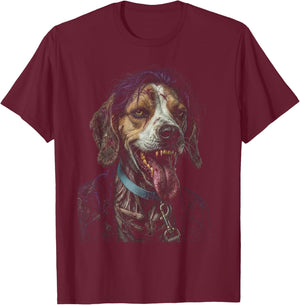 Creepy Zombie Villain Dog Funny Halloween Design T-Shirt - T-Shirt | Maroon