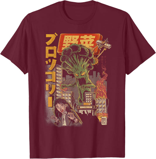 Broccozilla Broccoli Monsters Japanese Kaiju Funny Broccoli T-Shirt - T-Shirt | Maroon