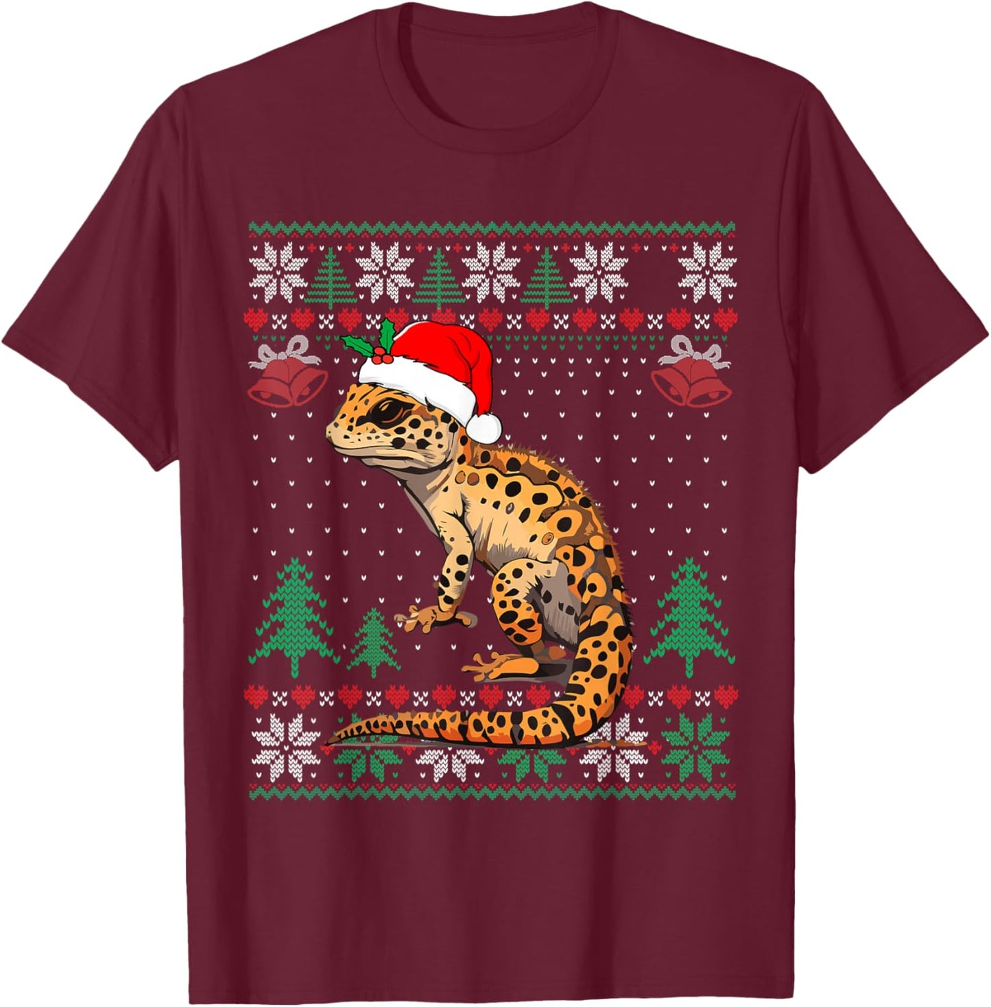 Ugly Christmas Pajama Sweater Leopard Gecko Animals Lover T-Shirt - T-Shirt | Maroon
