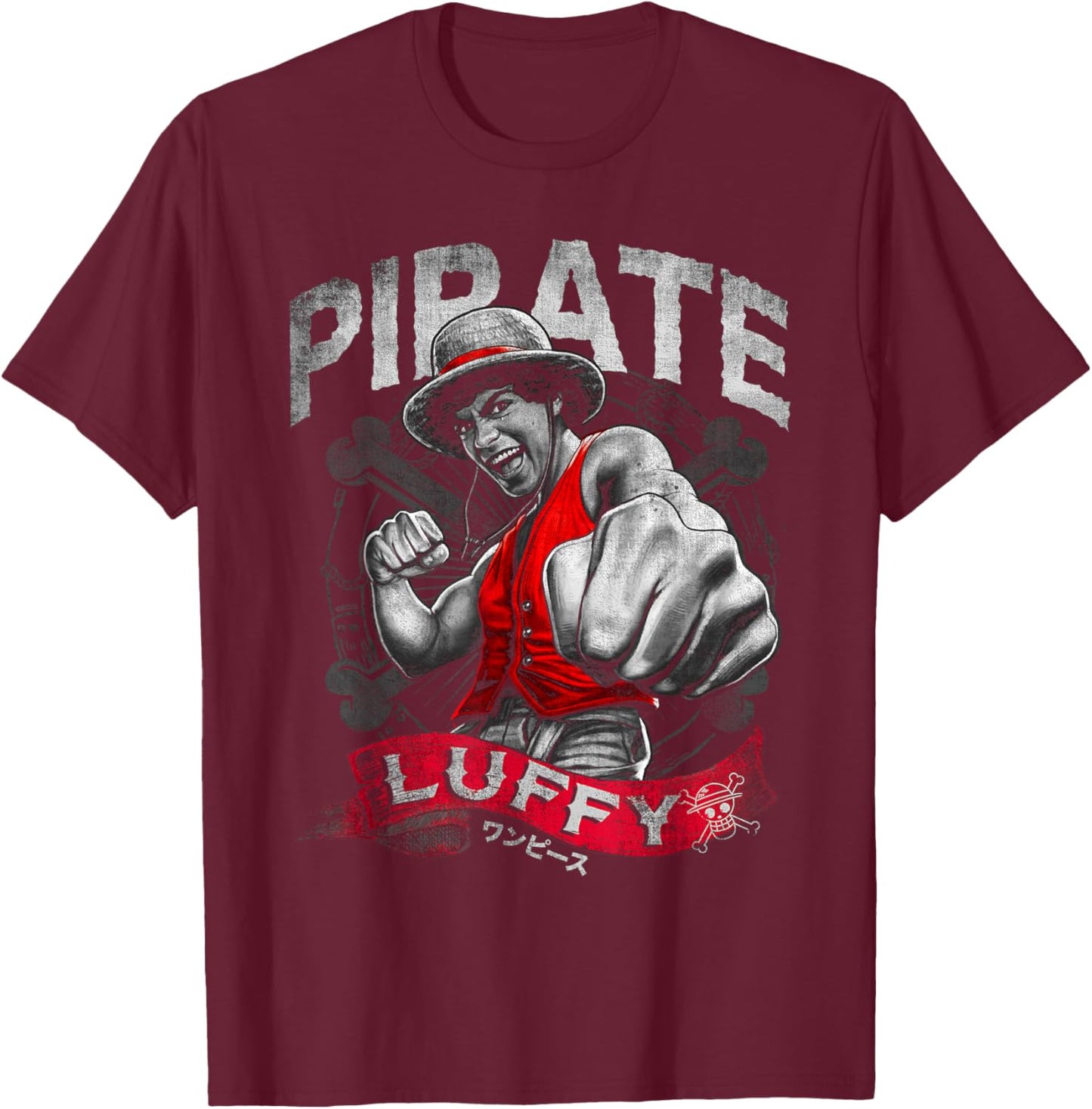 One Piece Pirate Luffy T-Shirt - T-Shirt | Maroon