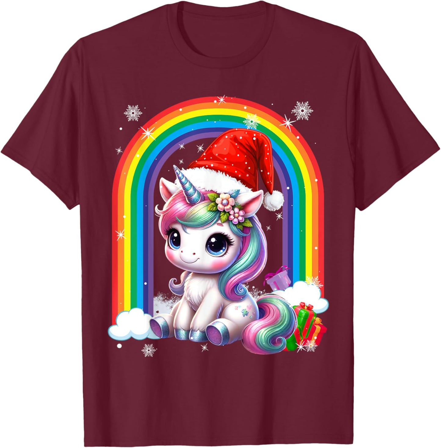 Unicorn Girls Christmas 2025 Women Kids Santa Unicorn Xmas T-Shirt - T-Shirt | Maroon