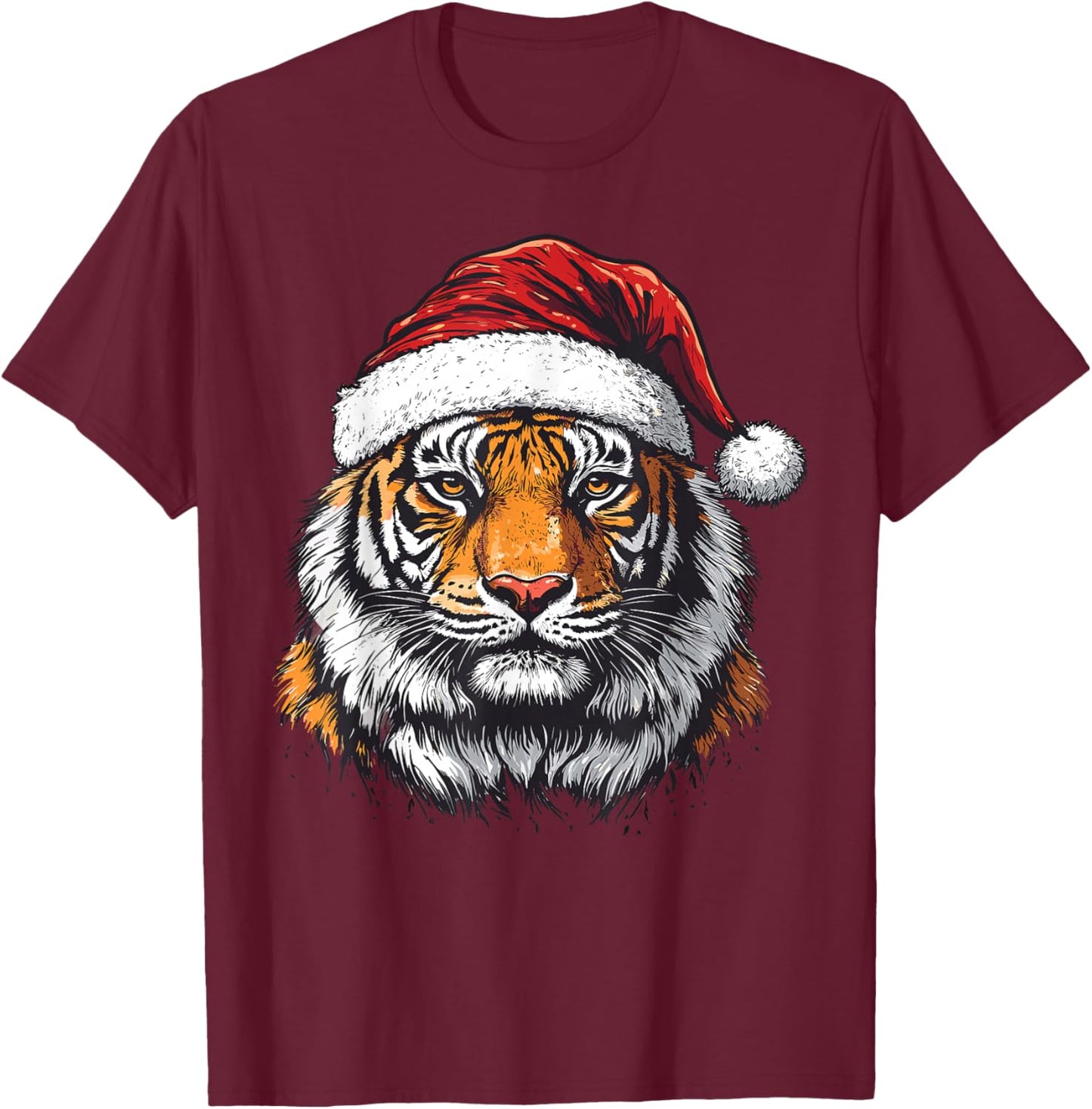 Tiger Santa Hat Zookeeper Xmas Tiger Lovers Christmas Pajama T-Shirt - T-Shirt | Maroon