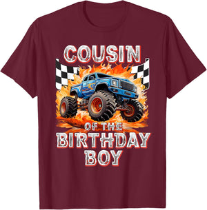 Cousin of the Birthday Boy Monster Truck Birthday T-Shirt - T-Shirt | Maroon