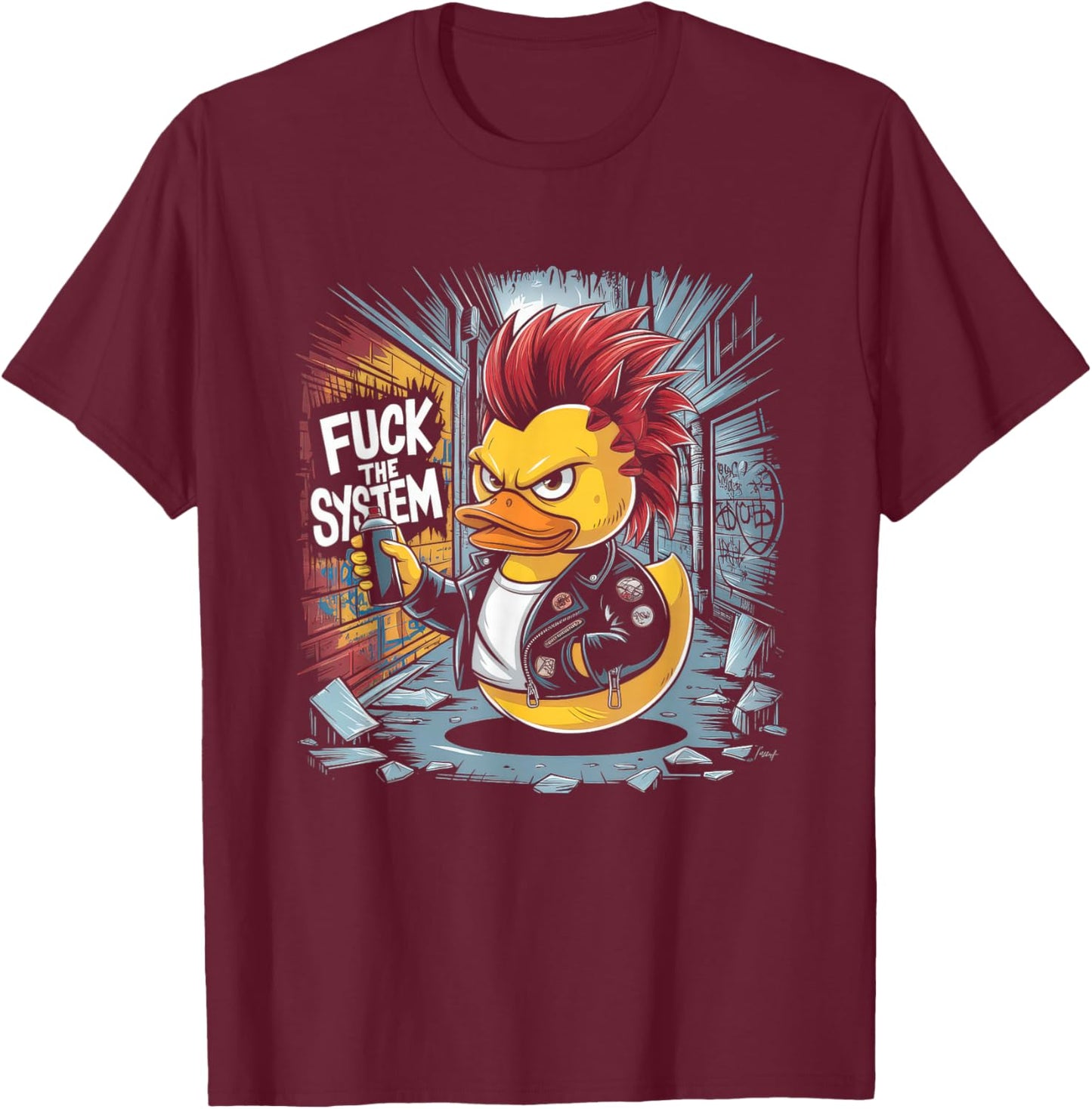 Punk Men's Women's Duck Rock Duckling Anarchy Punk T-Shirt - T-Shirt | Maroon