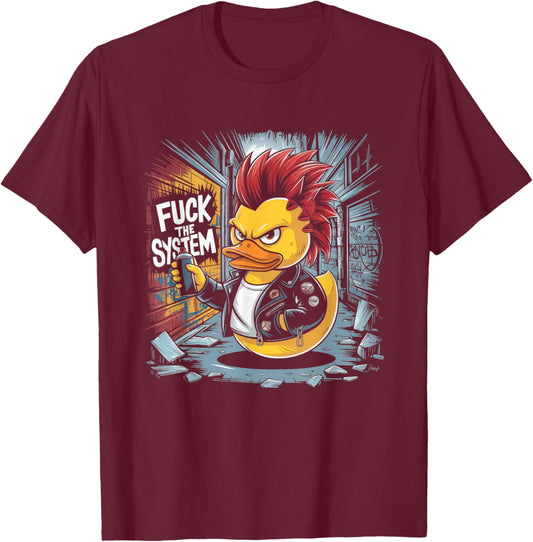 Punk Men's Women's Duck Rock Duckling Anarchy Punk T-Shirt - T-Shirt | Maroon