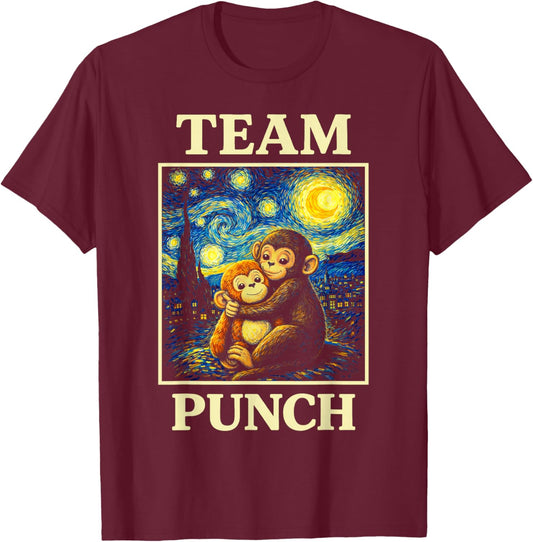 Monkey Team Punch Cute T-Shirt - T-Shirt | Maroon