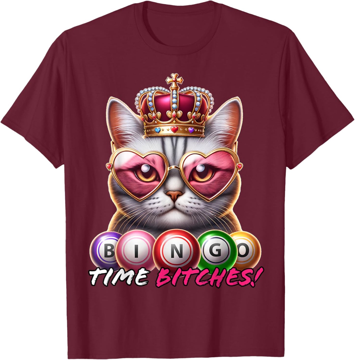 Funny Bingo Gifts Men Bingo Time Bitches Black Cartoon Graphic Modern T-Shirt - T-Shirt | Maroon