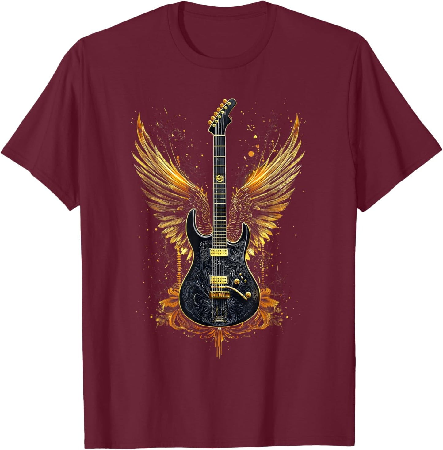 Rock & Roll Guitar With Wings Vintage Retro 80S Music T-Shirt - T-Shirt | Maroon