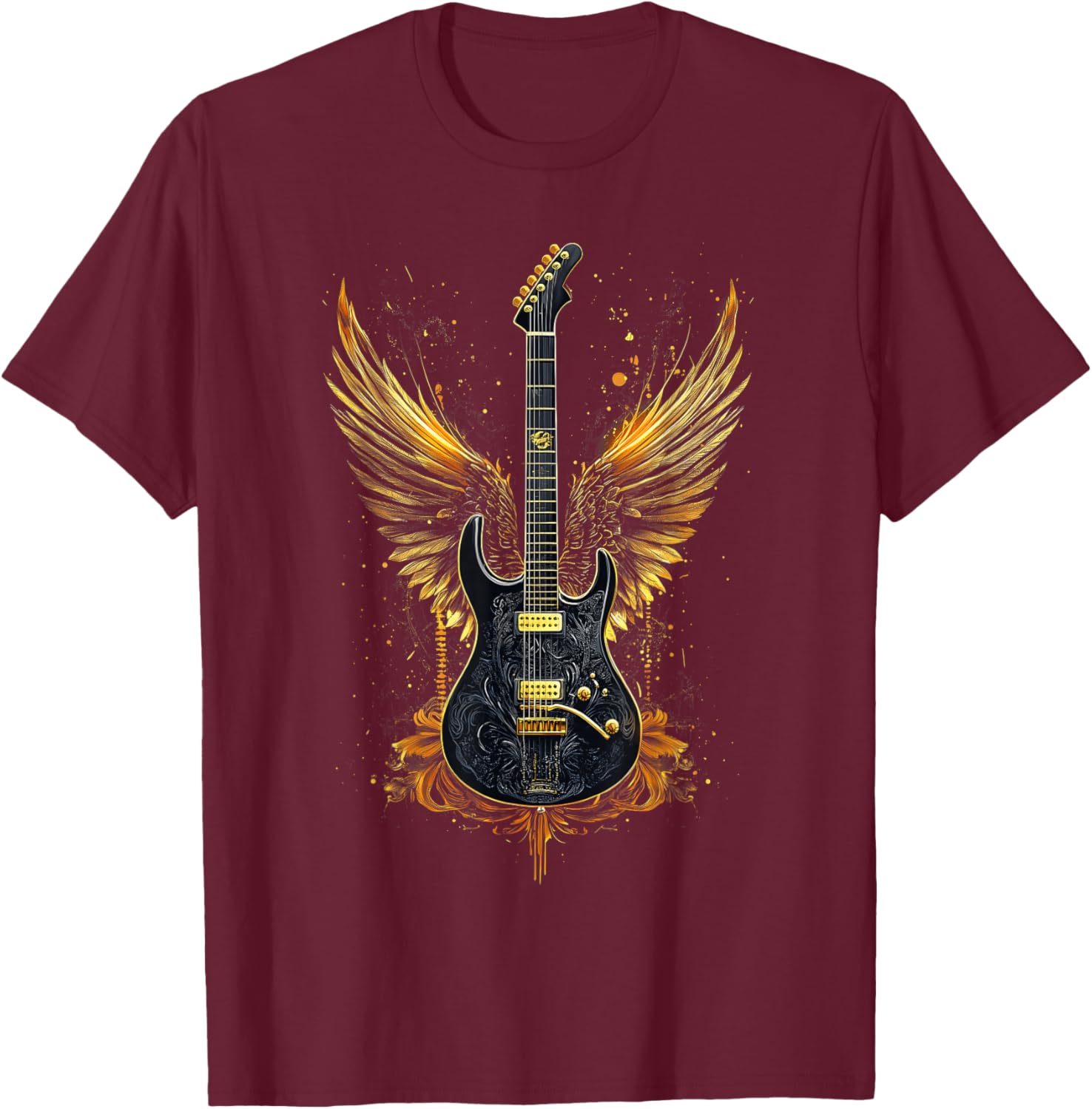 Rock & Roll Guitar With Wings Vintage Retro 80S Music T-Shirt - T-Shirt | Maroon