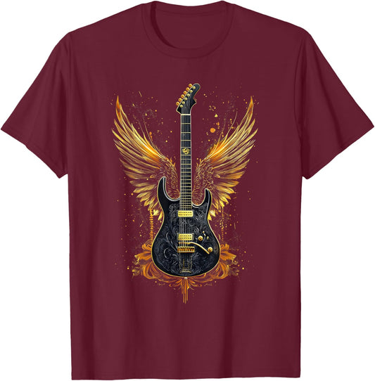 Rock & Roll Guitar With Wings Vintage Retro 80S Music T-Shirt - T-Shirt | Maroon