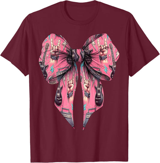 Coquette Bow Heavy Metal Rock Music Rock n Roll Pattern Girl T-Shirt - T-Shirt | Maroon