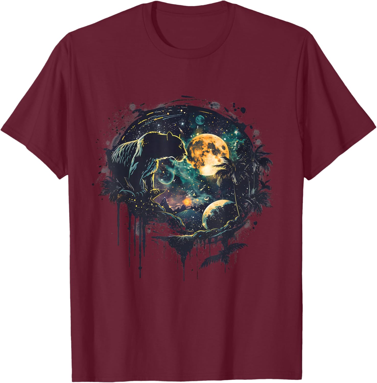 Panther Wildlife Nature Moon Panther Lover Jungle Motif T-Shirt - T-Shirt | Maroon