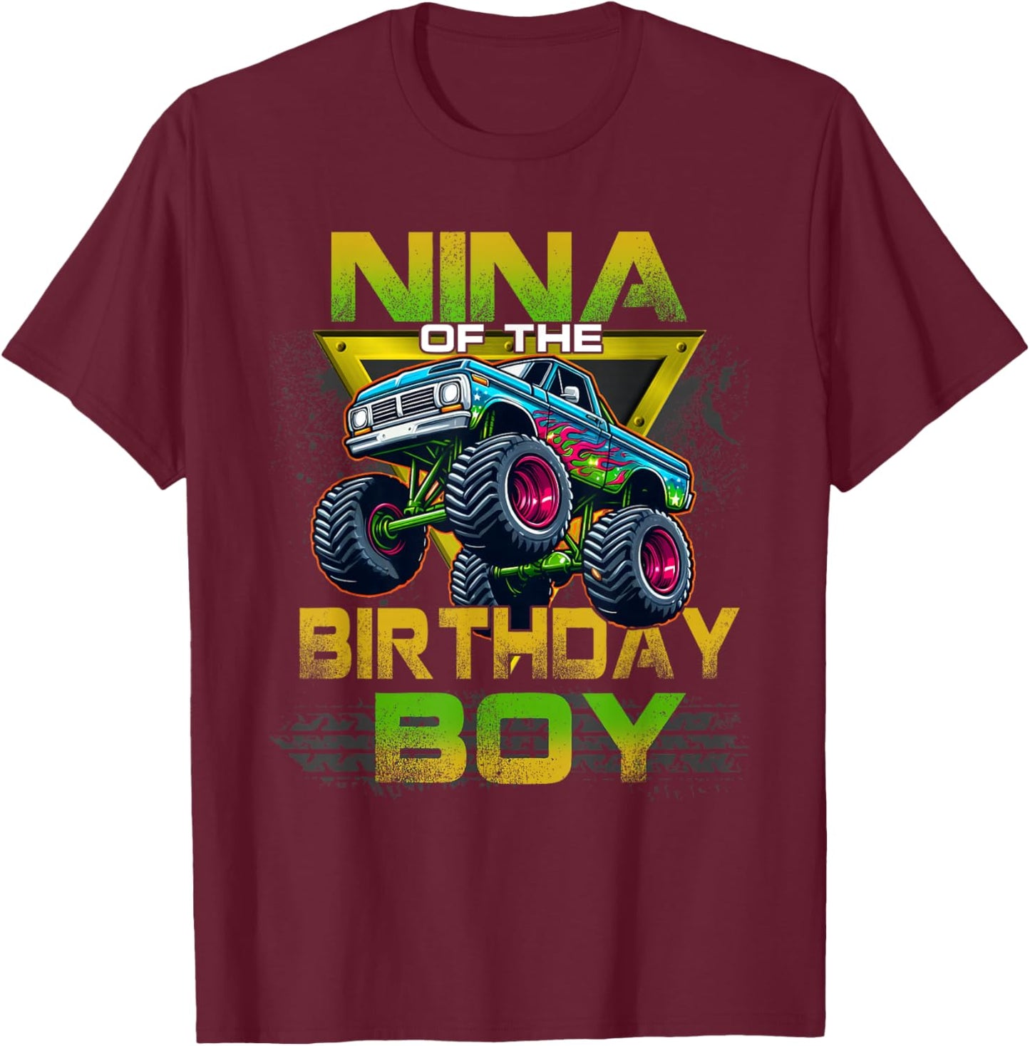 Nina of The Birthday Boy Monster Truck Birthday Family T-Shirt - T-Shirt | Maroon