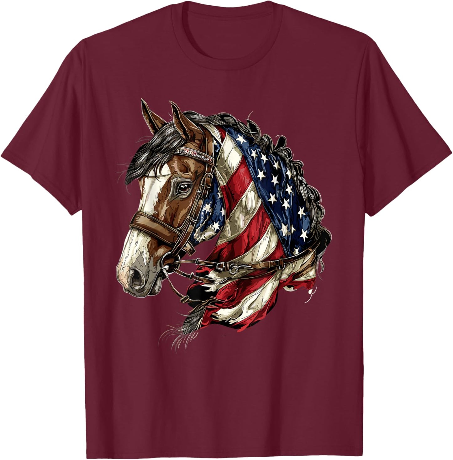 Horse Patriotic Equestrian American Flag USA Western Cowboy T-Shirt - T-Shirt | Maroon