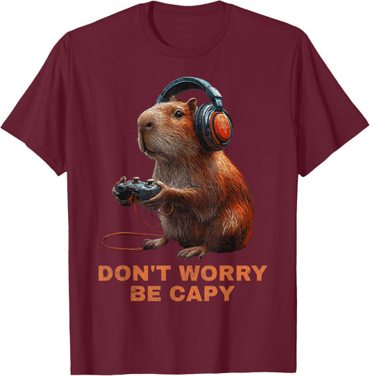 Capybara Don'T Worry Be Capy Video Game Funny Retro Vintage T-Shirt - T-Shirt | Maroon