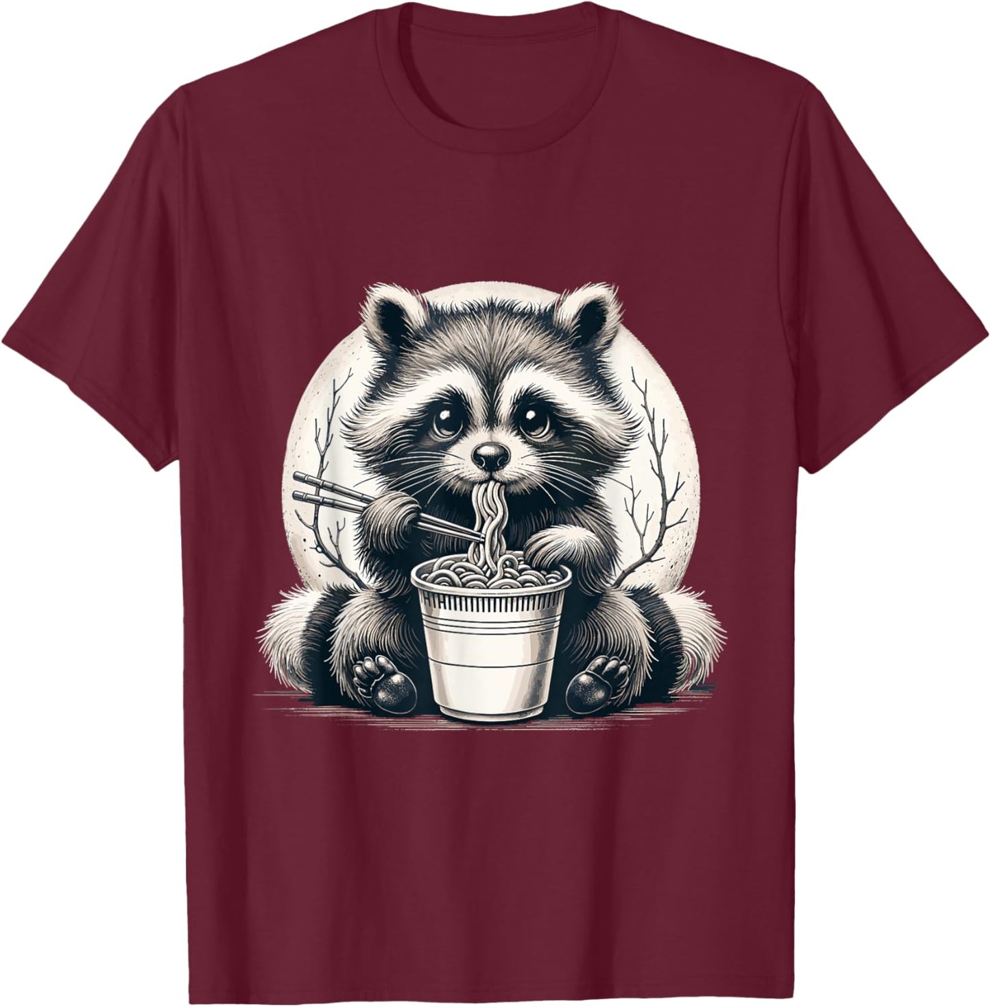 Raccoon Eating Ramen Shirt Instant Noodle Cup Racoon Lover T-Shirt - T-Shirt | Maroon
