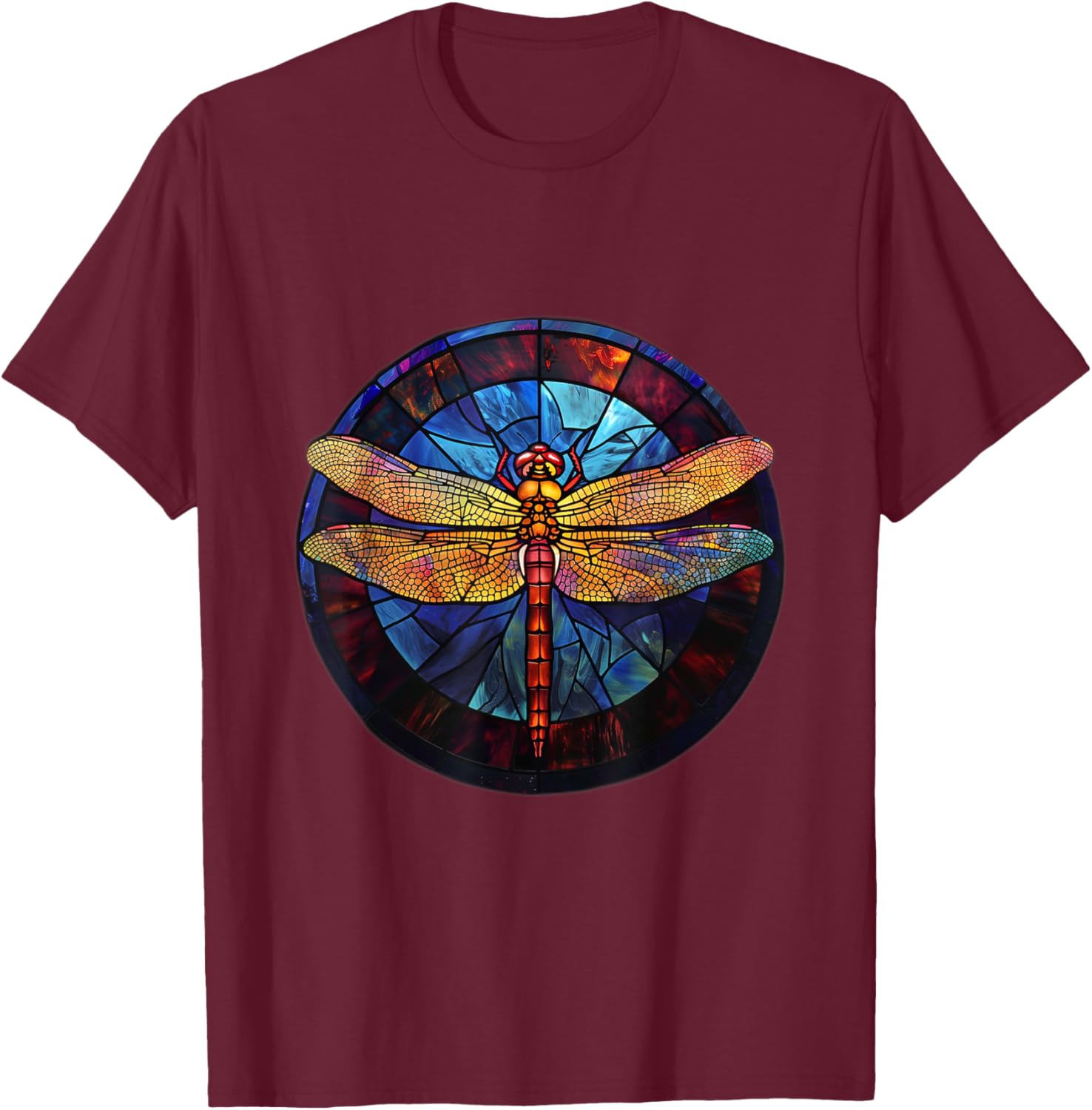 Beautiful nature. Dragonfly. Stained glass graphic. T-Shirt - T-Shirt | Maroon