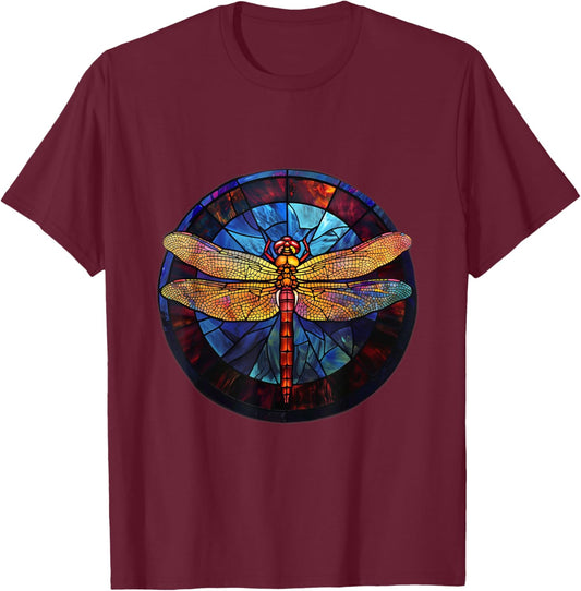 Beautiful nature. Dragonfly. Stained glass graphic. T-Shirt - T-Shirt | Maroon