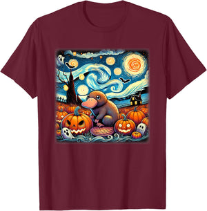 Starry Night Platypus Halloween T-Shirt - T-Shirt | Maroon