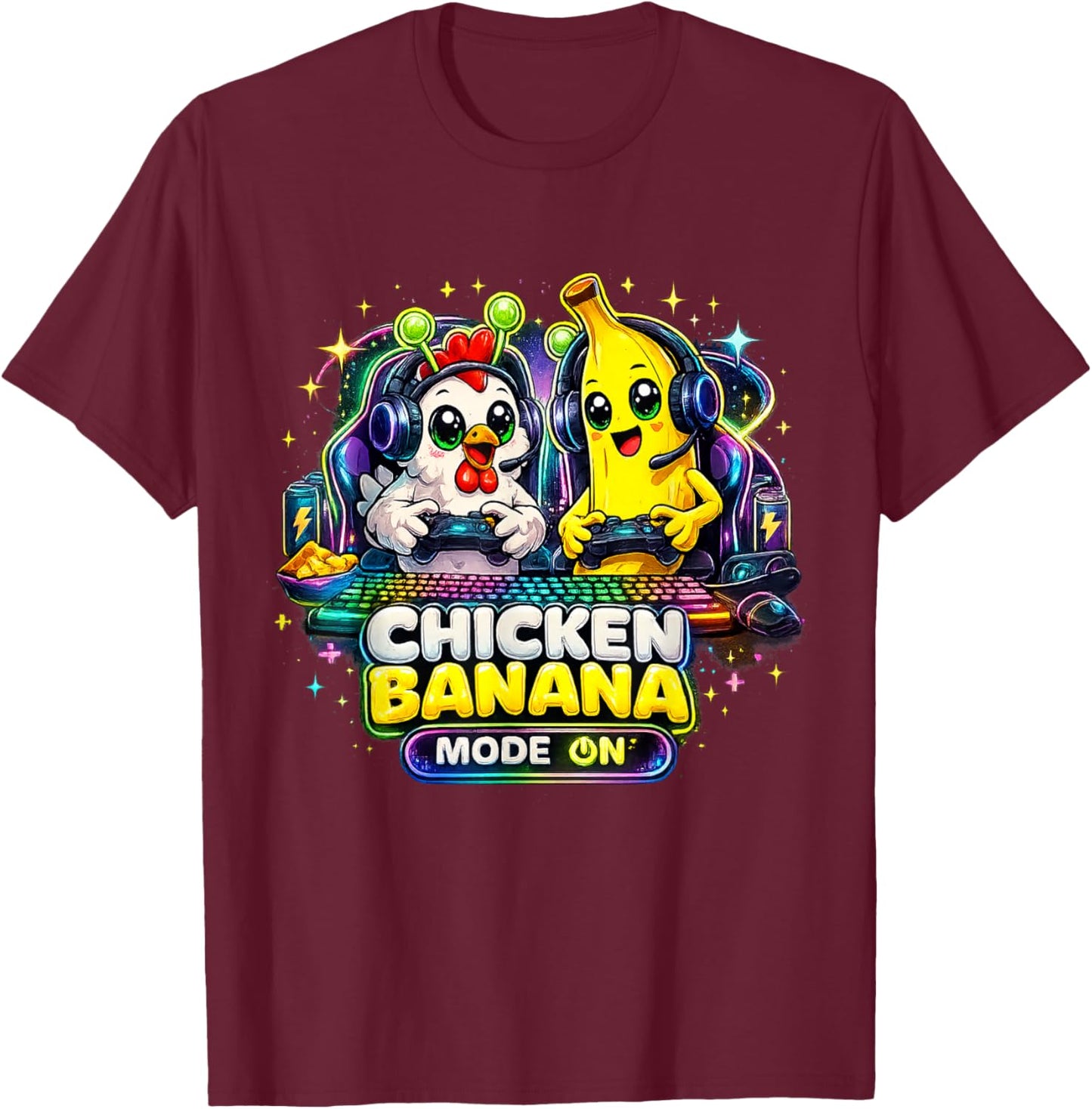 Chicken Banana Gamer T-Shirt - T-Shirt | Maroon