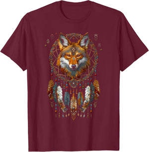 Colorful Mantra Spirit Animal Dreamcatcher Shop Fox Dreamcatcher Native American Indian Feathers Arts -Adults T-Shirt - T-Shirt | Maroon